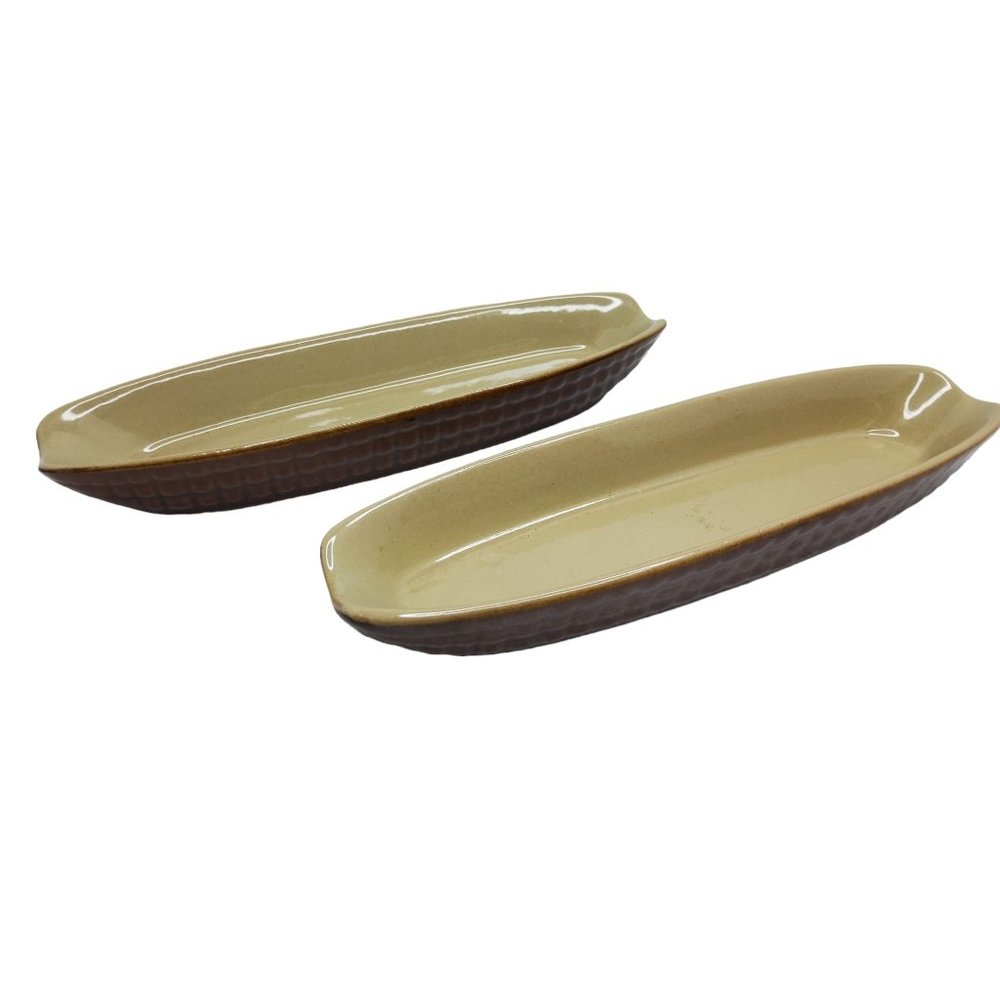 vintage pair of stoneware pottery corn shaped corn bread taiwan molds